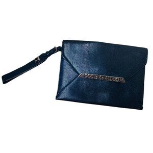 Stella & Dot Black Pebbled Leather Envelope Clutch w Rose Gold Accents Wallet